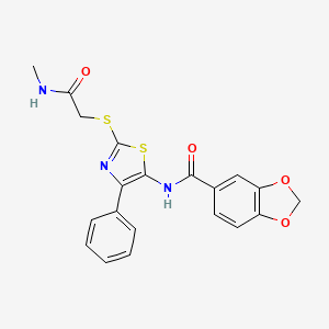 molecular formula C20H17N3O4S2 B3311617 N-(2-((2-(methylamino)-2-oxoethyl)thio)-4-phenylthiazol-5-yl)benzo[d][1,3]dioxole-5-carboxamide CAS No. 946271-85-8