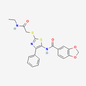 molecular formula C21H19N3O4S2 B3311624 N-(2-((2-(ethylamino)-2-oxoethyl)thio)-4-phenylthiazol-5-yl)benzo[d][1,3]dioxole-5-carboxamide CAS No. 946272-09-9