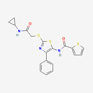 molecular formula C19H17N3O2S3 B3311640 N-(2-((2-(cyclopropylamino)-2-oxoethyl)thio)-4-phenylthiazol-5-yl)thiophene-2-carboxamide CAS No. 946272-22-6