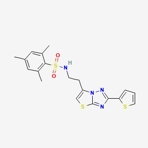 molecular formula C19H20N4O2S3 B3311685 2,4,6-trimethyl-N-(2-(2-(thiophen-2-yl)thiazolo[3,2-b][1,2,4]triazol-6-yl)ethyl)benzenesulfonamide CAS No. 946273-69-4