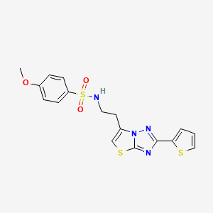 molecular formula C17H16N4O3S3 B3311697 4-methoxy-N-(2-(2-(thiophen-2-yl)thiazolo[3,2-b][1,2,4]triazol-6-yl)ethyl)benzenesulfonamide CAS No. 946273-77-4