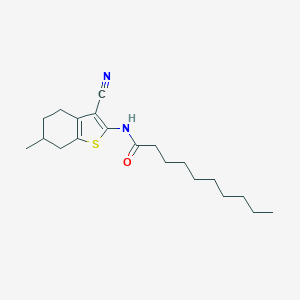 molecular formula C20H30N2OS B331170 N-(3-cyano-6-methyl-4,5,6,7-tetrahydro-1-benzothiophen-2-yl)decanamide 