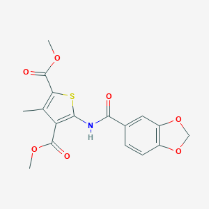 molecular formula C17H15NO7S B331178 Dimethyl 5-[(1,3-benzodioxol-5-ylcarbonyl)amino]-3-methyl-2,4-thiophenedicarboxylate 