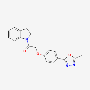 molecular formula C19H17N3O3 B3311845 1-(Indolin-1-yl)-2-(4-(5-methyl-1,3,4-oxadiazol-2-yl)phenoxy)ethanone CAS No. 946275-23-6