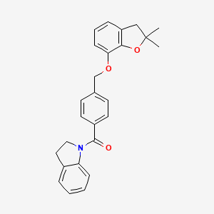 molecular formula C26H25NO3 B3311859 (4-(((2,2-Dimethyl-2,3-dihydrobenzofuran-7-yl)oxy)methyl)phenyl)(indolin-1-yl)methanone CAS No. 946275-37-2
