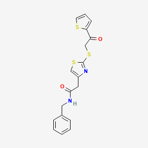molecular formula C18H16N2O2S3 B3311880 N-benzyl-2-(2-((2-oxo-2-(thiophen-2-yl)ethyl)thio)thiazol-4-yl)acetamide CAS No. 946277-29-8