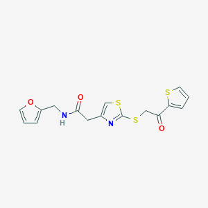 molecular formula C16H14N2O3S3 B3311887 N-(furan-2-ylmethyl)-2-(2-((2-oxo-2-(thiophen-2-yl)ethyl)thio)thiazol-4-yl)acetamide CAS No. 946277-33-4