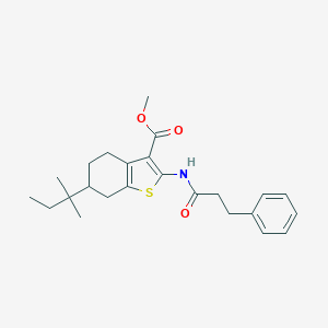 molecular formula C24H31NO3S B331200 Methyl 6-tert-pentyl-2-[(3-phenylpropanoyl)amino]-4,5,6,7-tetrahydro-1-benzothiophene-3-carboxylate 