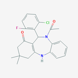 molecular formula C23H22ClFN2O2 B331208 5-Acetyl-6-(2-chloro-6-fluoro-phenyl)-9,9-dimethyl-6,8,10,11-tetrahydrobenzo[b][1,4]benzodiazepin-7-one 
