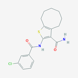 molecular formula C18H19ClN2O2S B331212 2-[(3-Chlorobenzoyl)amino]-4,5,6,7,8,9-hexahydrocycloocta[b]thiophene-3-carboxamide 