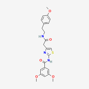 molecular formula C23H25N3O5S B3312290 3,5-dimethoxy-N-(4-(2-((4-methoxyphenethyl)amino)-2-oxoethyl)thiazol-2-yl)benzamide CAS No. 946305-58-4