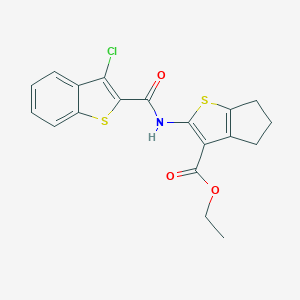 molecular formula C19H16ClNO3S2 B331230 ethyl 2-{[(3-chloro-1-benzothien-2-yl)carbonyl]amino}-5,6-dihydro-4H-cyclopenta[b]thiophene-3-carboxylate 