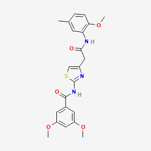 molecular formula C22H23N3O5S B3312317 3,5-dimethoxy-N-(4-(2-((2-methoxy-5-methylphenyl)amino)-2-oxoethyl)thiazol-2-yl)benzamide CAS No. 946305-82-4