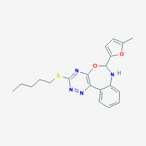 molecular formula C20H22N4O2S B331233 6-(5-Methyl-2-furyl)-3-(pentylsulfanyl)-6,7-dihydro[1,2,4]triazino[5,6-d][3,1]benzoxazepine 