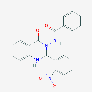 molecular formula C21H16N4O4 B331235 N-(2-{2-nitrophenyl}-4-oxo-1,4-dihydro-3(2H)-quinazolinyl)benzamide 