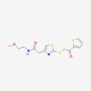 molecular formula C14H16N2O3S3 B3312354 N-(2-methoxyethyl)-2-(2-((2-oxo-2-(thiophen-2-yl)ethyl)thio)thiazol-4-yl)acetamide CAS No. 946307-52-4