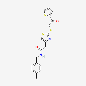 molecular formula C19H18N2O2S3 B3312360 N-(4-methylbenzyl)-2-(2-((2-oxo-2-(thiophen-2-yl)ethyl)thio)thiazol-4-yl)acetamide CAS No. 946307-58-0