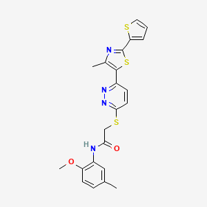 molecular formula C22H20N4O2S3 B3312381 N-(2-methoxy-5-methylphenyl)-2-((6-(4-methyl-2-(thiophen-2-yl)thiazol-5-yl)pyridazin-3-yl)thio)acetamide CAS No. 946310-29-8