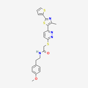 molecular formula C23H22N4O2S3 B3312391 N-(4-methoxyphenethyl)-2-((6-(4-methyl-2-(thiophen-2-yl)thiazol-5-yl)pyridazin-3-yl)thio)acetamide CAS No. 946310-32-3