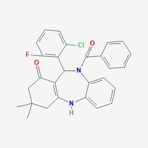 molecular formula C28H24ClFN2O2 B331244 5-Benzoyl-6-(2-chloro-6-fluoro-phenyl)-9,9-dimethyl-6,8,10,11-tetrahydrobenzo[b][1,4]benzodiazepin-7-one 