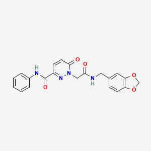 molecular formula C21H18N4O5 B3312444 1-(2-((benzo[d][1,3]dioxol-5-ylmethyl)amino)-2-oxoethyl)-6-oxo-N-phenyl-1,6-dihydropyridazine-3-carboxamide CAS No. 946316-86-5