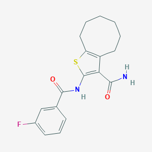 molecular formula C18H19FN2O2S B331245 2-[(3-Fluorobenzoyl)amino]-4,5,6,7,8,9-hexahydrocycloocta[b]thiophene-3-carboxamide 