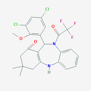 molecular formula C24H21Cl2F3N2O3 B331250 11-(3,5-dichloro-2-methoxyphenyl)-3,3-dimethyl-10-(trifluoroacetyl)-2,3,4,5,10,11-hexahydro-1H-dibenzo[b,e][1,4]diazepin-1-one 