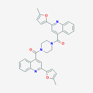 molecular formula C34H28N4O4 B331251 2-(5-Methyl-2-furyl)-4-[(4-{[2-(5-methyl-2-furyl)-4-quinolinyl]carbonyl}-1-piperazinyl)carbonyl]quinoline 