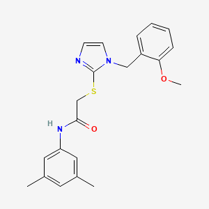 molecular formula C21H23N3O2S B3312575 N-(3,5-dimethylphenyl)-2-((1-(2-methoxybenzyl)-1H-imidazol-2-yl)thio)acetamide CAS No. 946320-50-9