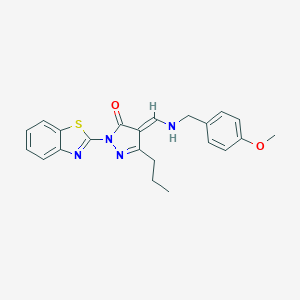 molecular formula C22H22N4O2S B331260 (4E)-2-(1,3-benzothiazol-2-yl)-4-[[(4-methoxyphenyl)methylamino]methylidene]-5-propylpyrazol-3-one 