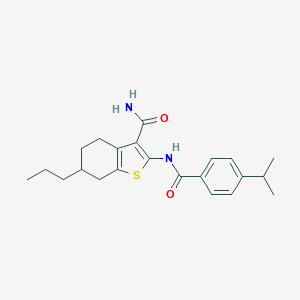 molecular formula C22H28N2O2S B331267 2-[(4-Isopropylbenzoyl)amino]-6-propyl-4,5,6,7-tetrahydro-1-benzothiophene-3-carboxamide 