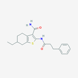 molecular formula C20H24N2O2S B331268 6-Ethyl-2-[(3-phenylpropanoyl)amino]-4,5,6,7-tetrahydro-1-benzothiophene-3-carboxamide 