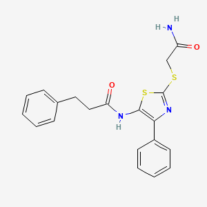 molecular formula C20H19N3O2S2 B3312690 N-(2-((2-amino-2-oxoethyl)thio)-4-phenylthiazol-5-yl)-3-phenylpropanamide CAS No. 946327-43-1