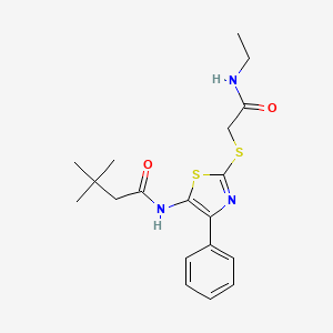 molecular formula C19H25N3O2S2 B3312721 N-(2-((2-(ethylamino)-2-oxoethyl)thio)-4-phenylthiazol-5-yl)-3,3-dimethylbutanamide CAS No. 946327-93-1