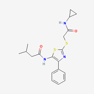 molecular formula C19H23N3O2S2 B3312737 N-(2-((2-(cyclopropylamino)-2-oxoethyl)thio)-4-phenylthiazol-5-yl)-3-methylbutanamide CAS No. 946328-05-8