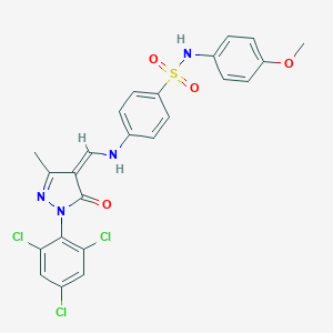 molecular formula C24H19Cl3N4O4S B331275 N-(4-methoxyphenyl)-4-[[(Z)-[3-methyl-5-oxo-1-(2,4,6-trichlorophenyl)pyrazol-4-ylidene]methyl]amino]benzenesulfonamide 