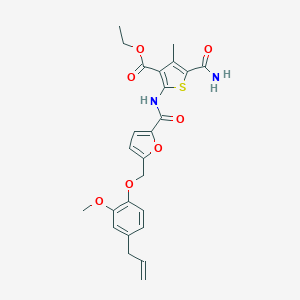 molecular formula C25H26N2O7S B331277 Ethyl 2-({5-[(4-allyl-2-methoxyphenoxy)methyl]-2-furoyl}amino)-5-(aminocarbonyl)-4-methyl-3-thiophenecarboxylate 