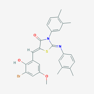 molecular formula C27H25BrN2O3S B331283 5-(3-Bromo-2-hydroxy-5-methoxybenzylidene)-3-(3,4-dimethylphenyl)-2-[(3,4-dimethylphenyl)imino]-1,3-thiazolidin-4-one 