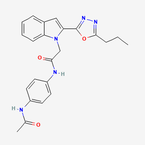 molecular formula C23H23N5O3 B3312889 N-(4-acetamidophenyl)-2-(2-(5-propyl-1,3,4-oxadiazol-2-yl)-1H-indol-1-yl)acetamide CAS No. 946335-11-1