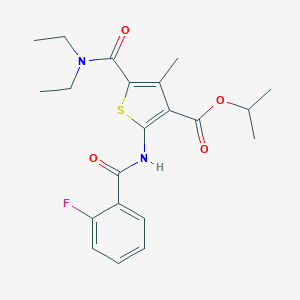 molecular formula C21H25FN2O4S B331292 Isopropyl 5-[(diethylamino)carbonyl]-2-[(2-fluorobenzoyl)amino]-4-methyl-3-thiophenecarboxylate 