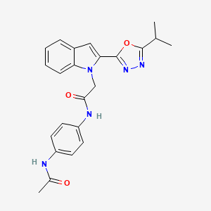 molecular formula C23H23N5O3 B3312935 N-(4-acetamidophenyl)-2-(2-(5-isopropyl-1,3,4-oxadiazol-2-yl)-1H-indol-1-yl)acetamide CAS No. 946335-68-8