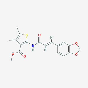 molecular formula C18H17NO5S B331295 Methyl 2-{[3-(1,3-benzodioxol-5-yl)acryloyl]amino}-4,5-dimethyl-3-thiophenecarboxylate 