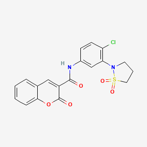 molecular formula C19H15ClN2O5S B3313013 N-(4-chloro-3-(1,1-dioxidoisothiazolidin-2-yl)phenyl)-2-oxo-2H-chromene-3-carboxamide CAS No. 946339-39-5