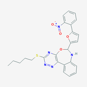 molecular formula C25H23N5O4S B331303 6-[5-(2-Nitrophenyl)furan-2-yl]-3-(pentylsulfanyl)-6,7-dihydro[1,2,4]triazino[5,6-d][3,1]benzoxazepine 