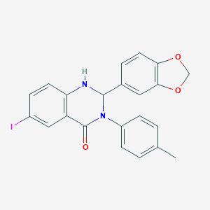 molecular formula C22H17IN2O3 B331305 2-(1,3-benzodioxol-5-yl)-6-iodo-3-(4-methylphenyl)-2,3-dihydro-4(1H)-quinazolinone 