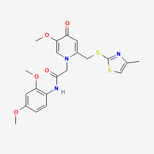 molecular formula C21H23N3O5S2 B3313060 N-(2,4-dimethoxyphenyl)-2-(5-methoxy-2-(((4-methylthiazol-2-yl)thio)methyl)-4-oxopyridin-1(4H)-yl)acetamide CAS No. 946343-08-4