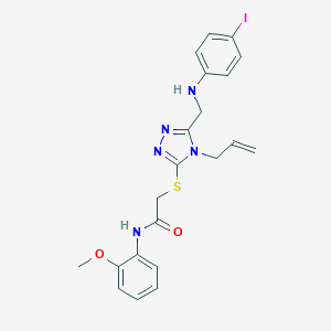 molecular formula C21H22IN5O2S B331315 2-({4-allyl-5-[(4-iodoanilino)methyl]-4H-1,2,4-triazol-3-yl}sulfanyl)-N-(2-methoxyphenyl)acetamide 