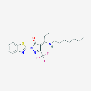 molecular formula C21H25F3N4OS B331317 (4E)-2-(1,3-benzothiazol-2-yl)-4-[1-(heptylamino)propylidene]-5-(trifluoromethyl)pyrazol-3-one 