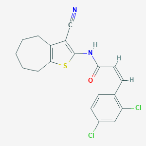 molecular formula C19H16Cl2N2OS B331323 N-(3-cyano-5,6,7,8-tetrahydro-4H-cyclohepta[b]thien-2-yl)-3-(2,4-dichlorophenyl)acrylamide 