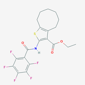 molecular formula C20H18F5NO3S B331325 Ethyl 2-[(2,3,4,5,6-pentafluorobenzoyl)amino]-4,5,6,7,8,9-hexahydrocycloocta[b]thiophene-3-carboxylate 